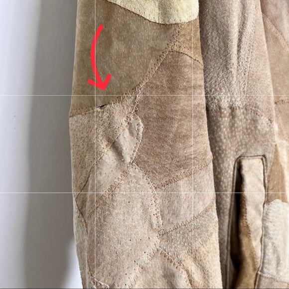 Retro Patchwork Leather Jacket Faux Sherpa Lined Medium - Picture 11 of 14